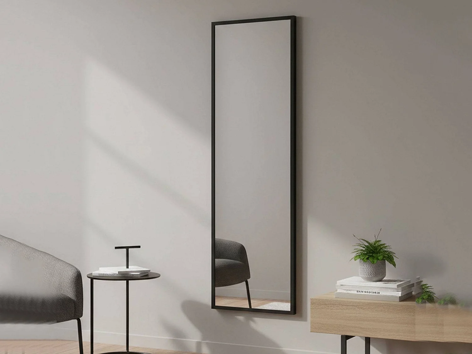Miroir Alp, Verre miroité, Objet d'ameublement mural, Décoration avec miroir, 50x2h160 cm, Noir
