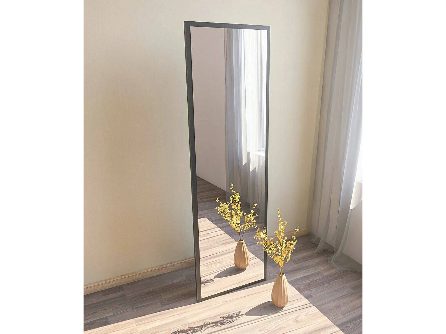 Miroir Alp, Verre miroité, Objet d'ameublement mural, Décoration avec miroir, 50x2h160 cm, Noir