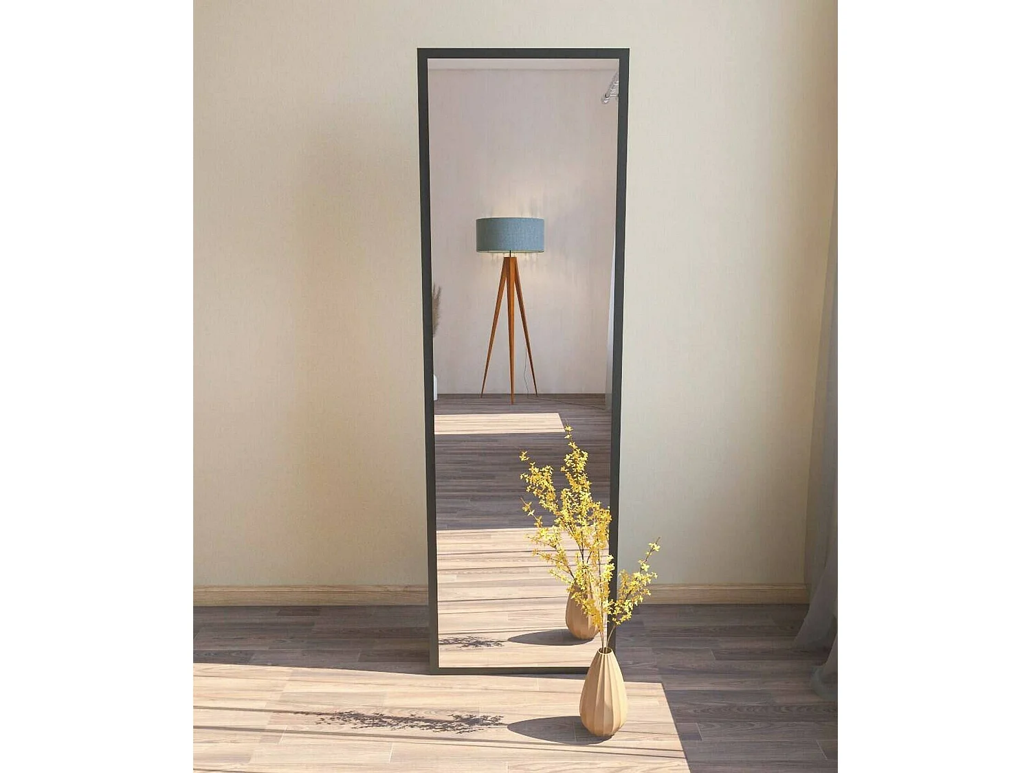 Miroir Alp, Verre miroité, Objet d'ameublement mural, Décoration avec miroir, 50x2h160 cm, Noir