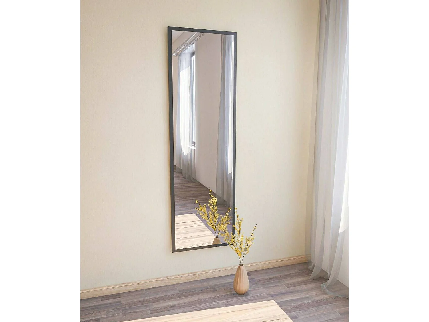 Miroir Alp, Verre miroité, Objet d'ameublement mural, Décoration avec miroir, 50x2h160 cm, Noir