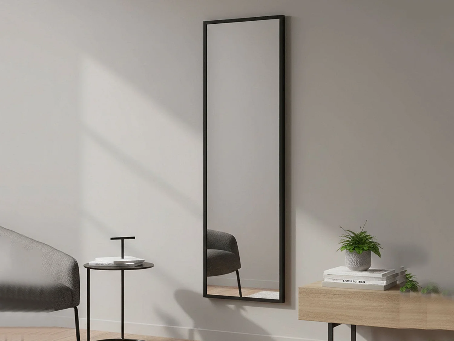 Spiegel Dcarrier, Spiegel, Wanddecoratie, Spiegeldecoratie, 50x2h160 cm, Zwart