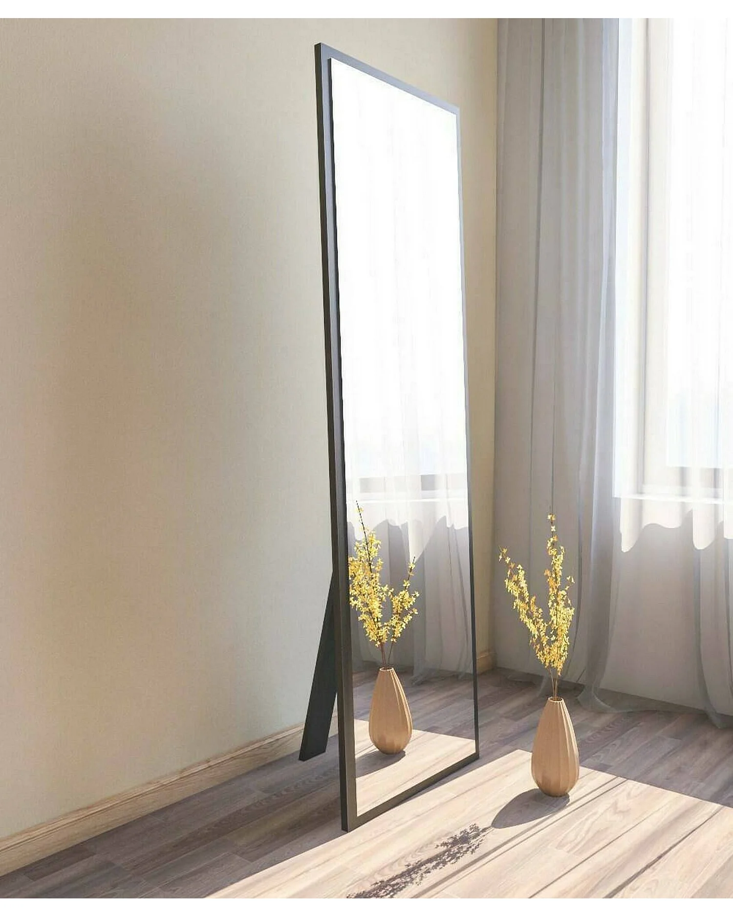 Miroir Alp, Verre miroité, Objet d'ameublement mural, Décoration avec miroir, 50x2h160 cm, Noir