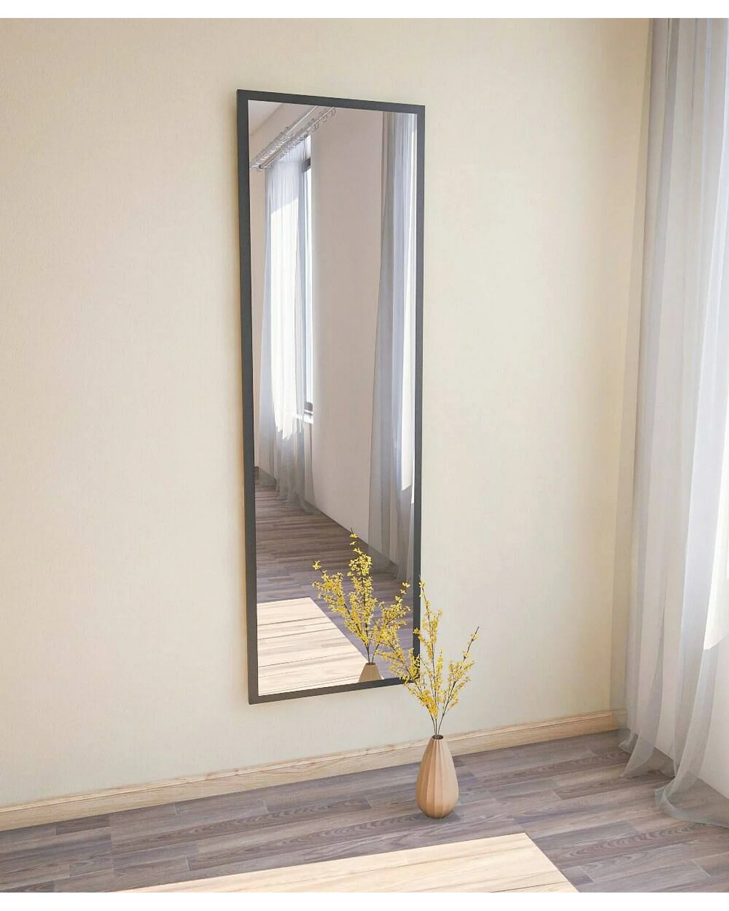 Miroir Alp, Verre miroité, Objet d'ameublement mural, Décoration avec miroir, 50x2h160 cm, Noir