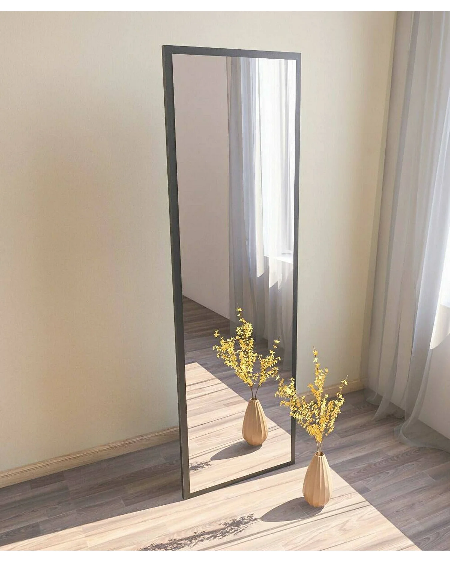 Miroir Alp, Verre miroité, Objet d'ameublement mural, Décoration avec miroir, 50x2h160 cm, Noir