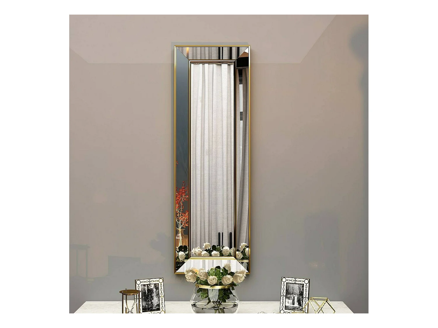 Spiegel Dpancher, SpiegelsTijdperk, Wanddecoratie Item, Decoratie met Spiegel, 30x3h90 cm, Goud