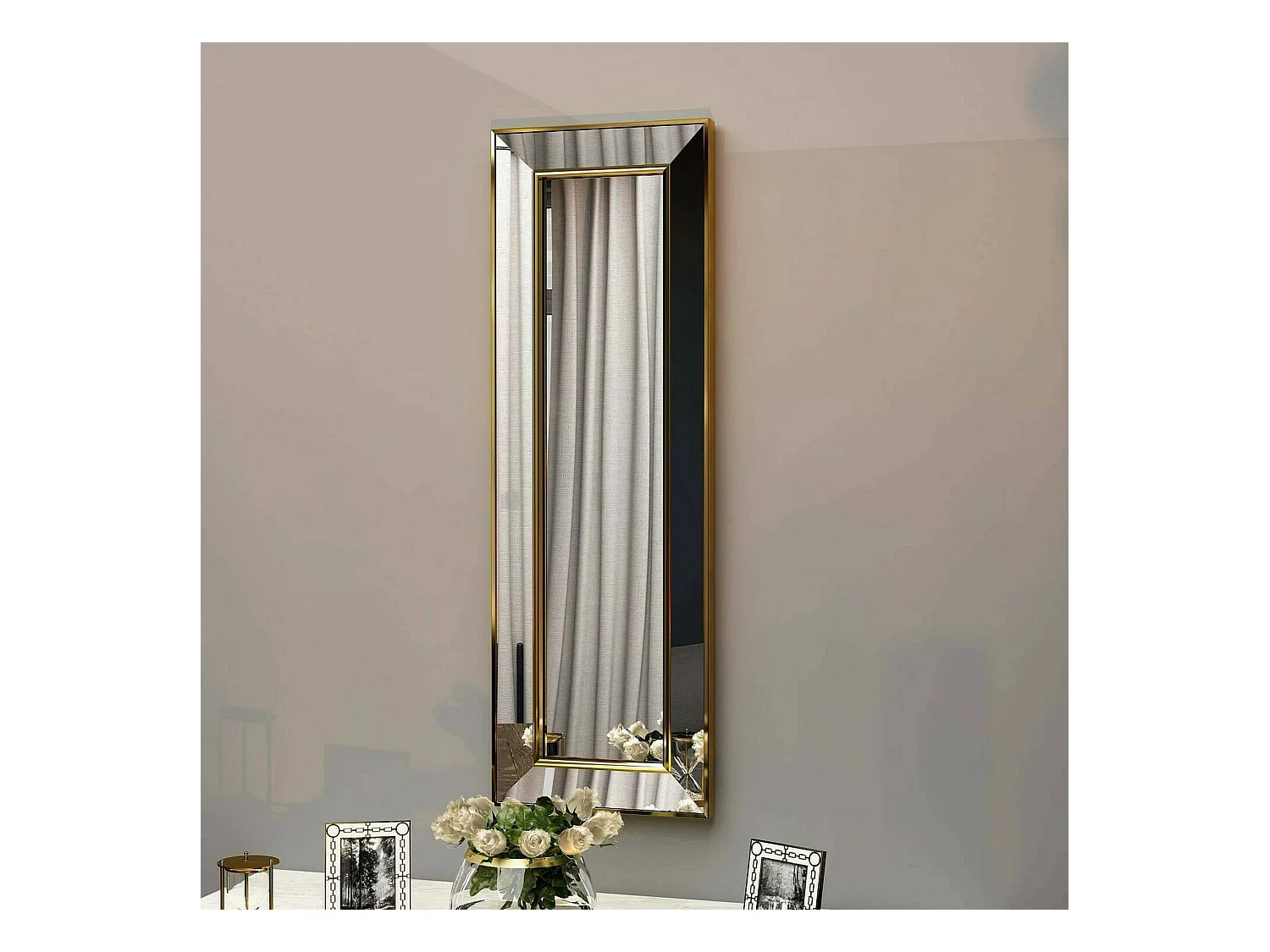 Spiegel Dpancher, SpiegelsTijdperk, Wanddecoratie Item, Decoratie met Spiegel, 30x3h90 cm, Goud