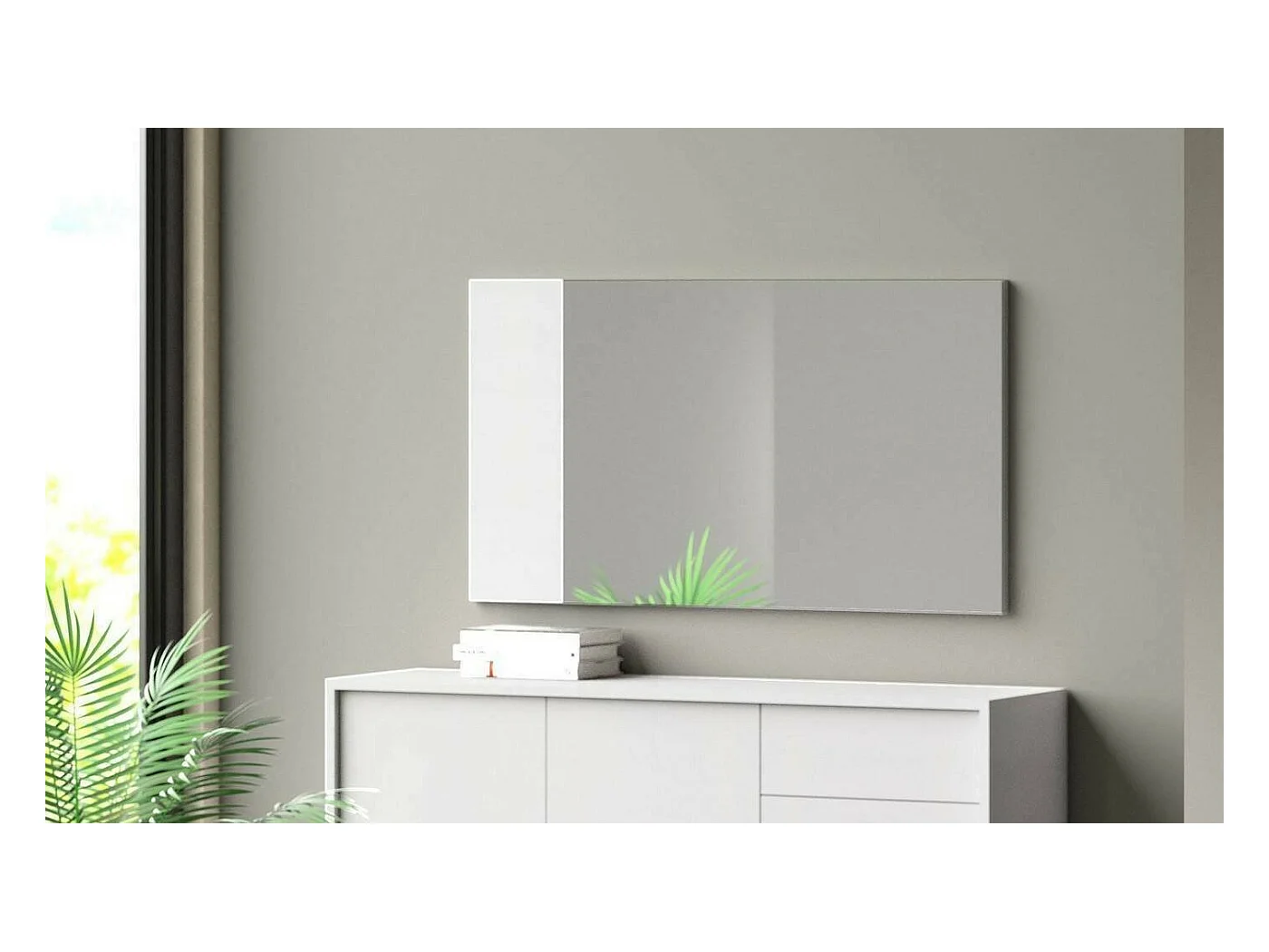 Miroir Coriando, Miroir d'entrée décoratif, Article d'ameublement mural avec profil latéral, 100% Made in Italy, 110x3h60 cm, Blanc