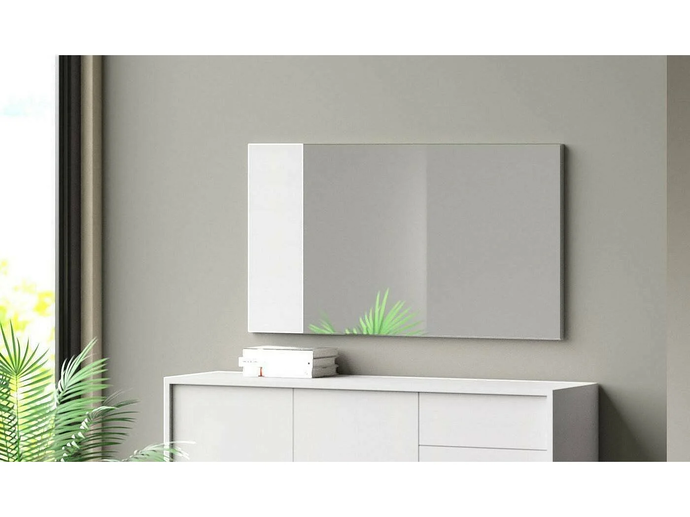 Miroir Coriando, Miroir d'entrée décoratif, Article d'ameublement mural avec profil latéral, 100% Made in Italy, 110x3h60 cm, Blanc
