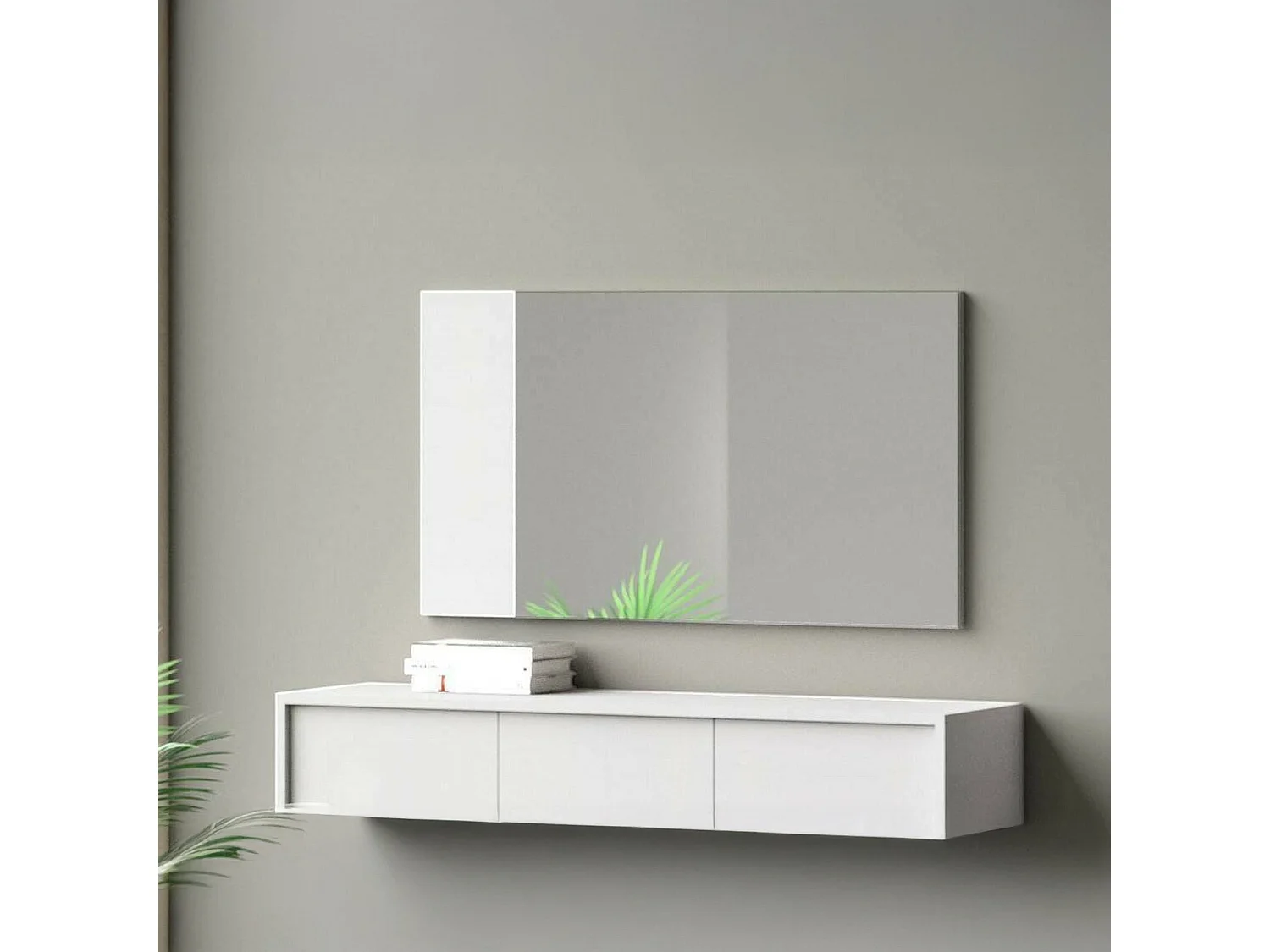 Spiegel Dbartesagh, SpiegelDecoratief entree, Wandmeubilair met zijprofiel, 100% Made in Italy, 110x3h60 cm, Wit