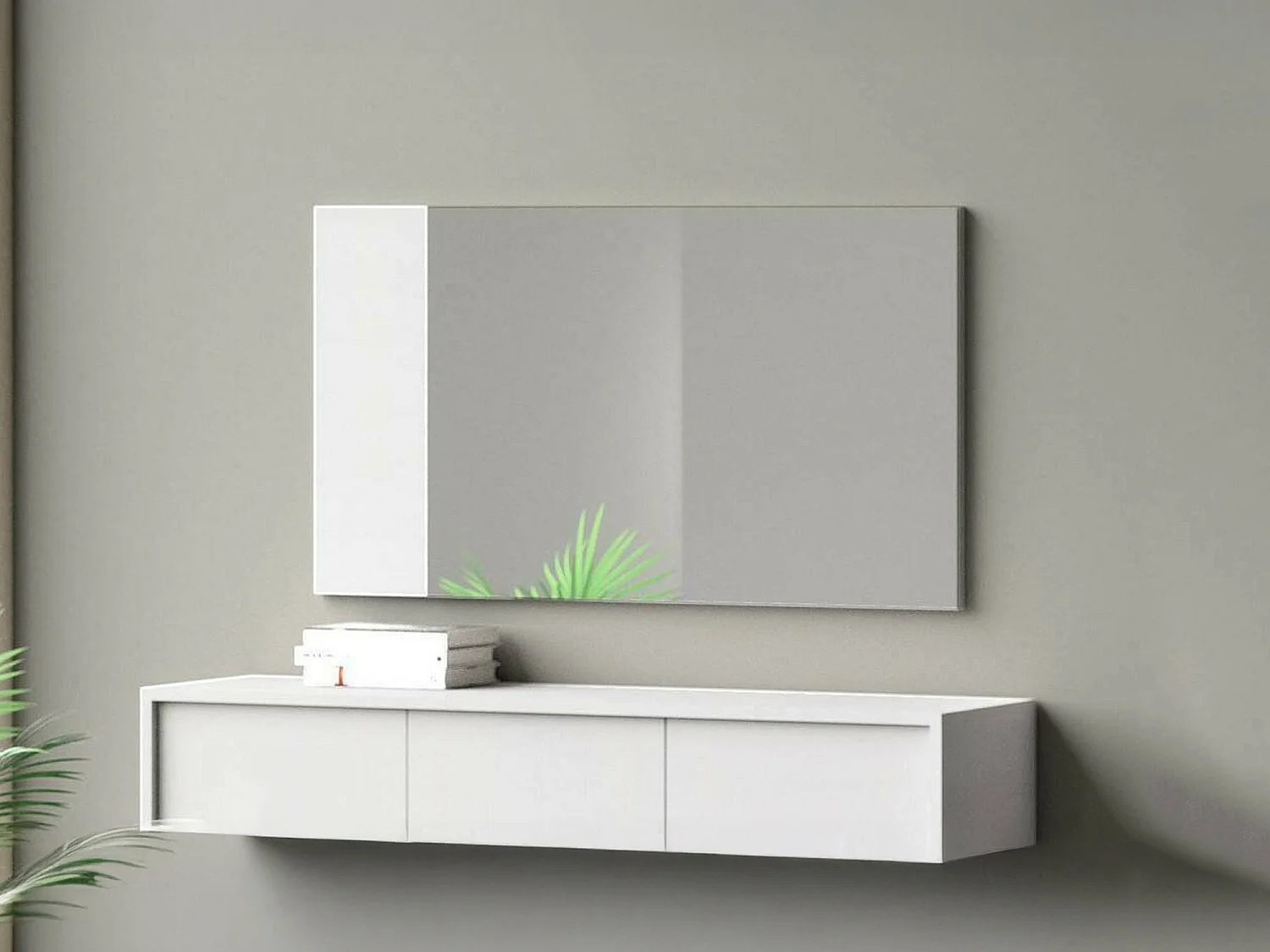 Miroir Coriando, Miroir d'entrée décoratif, Article d'ameublement mural avec profil latéral, 100% Made in Italy, 110x3h60 cm, Blanc