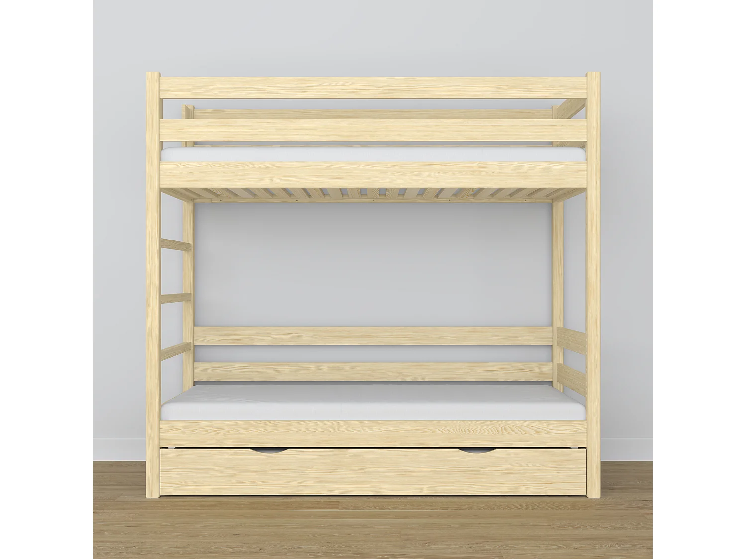 Lit superposé en bois - avec tiroir pour matelas N03 Pin Clair 90x180