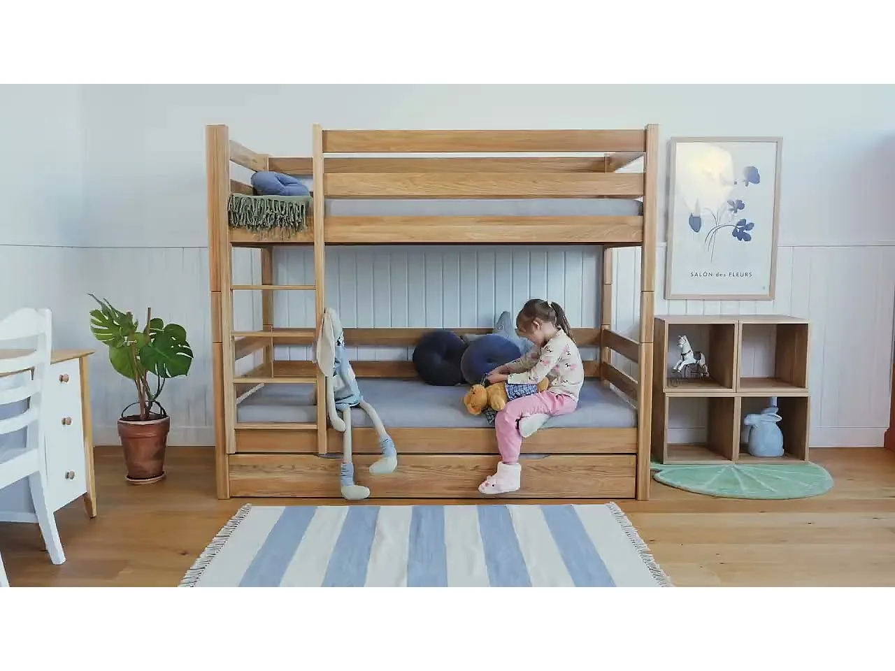 Lit superposé en chêne - avec tiroir pour matelas N01 Chêne Blanchi 120x180