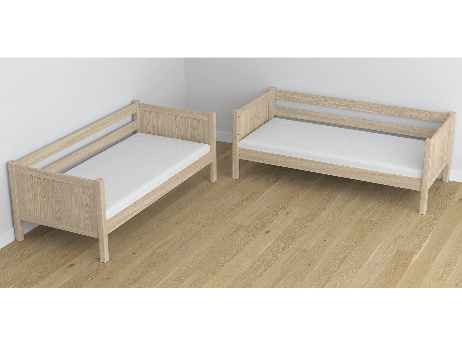 Lit superposé en chêne - avec tiroir pour matelas N02 Chêne Blanchi 120x190