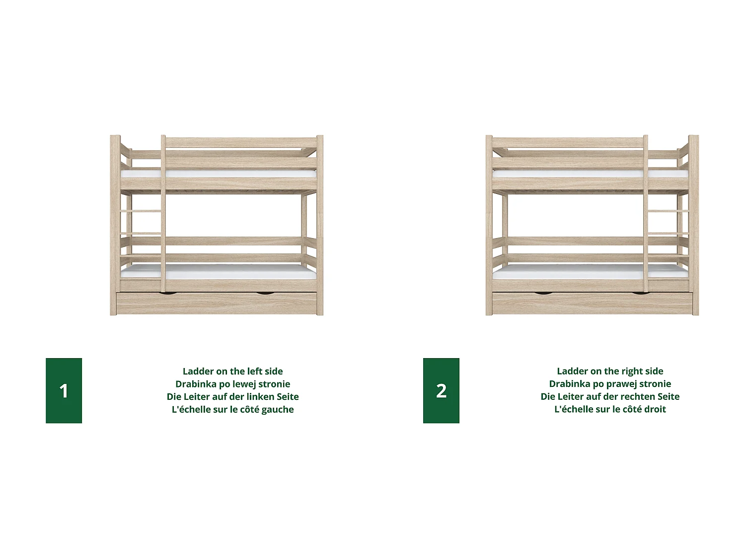 Lit superposé en chêne - avec tiroir pour matelas N01 Chêne Blanchi 120x200