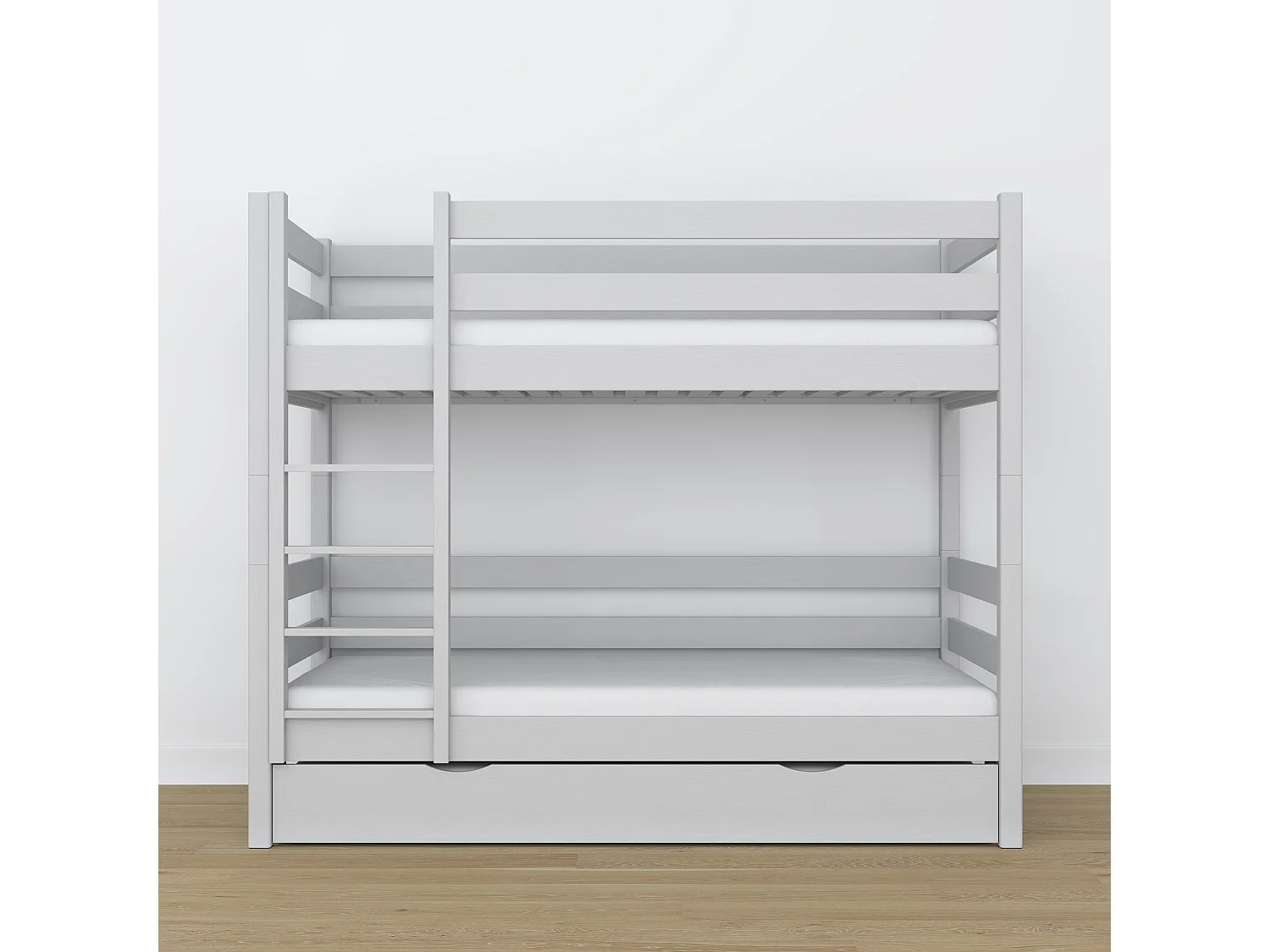 Lit superposé en bois - avec tiroir pour matelas N01 Gris 90x190