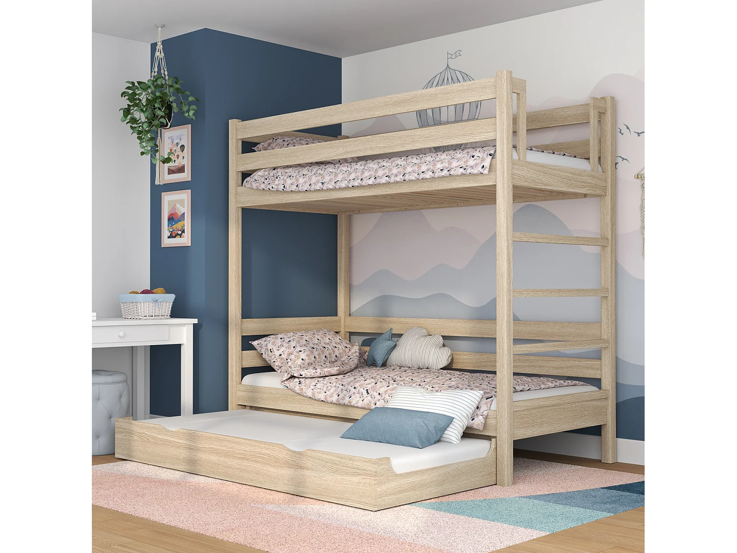 ETAGENBETT N03 mit Matratzenschublade Sonoma Eiche 90x190
