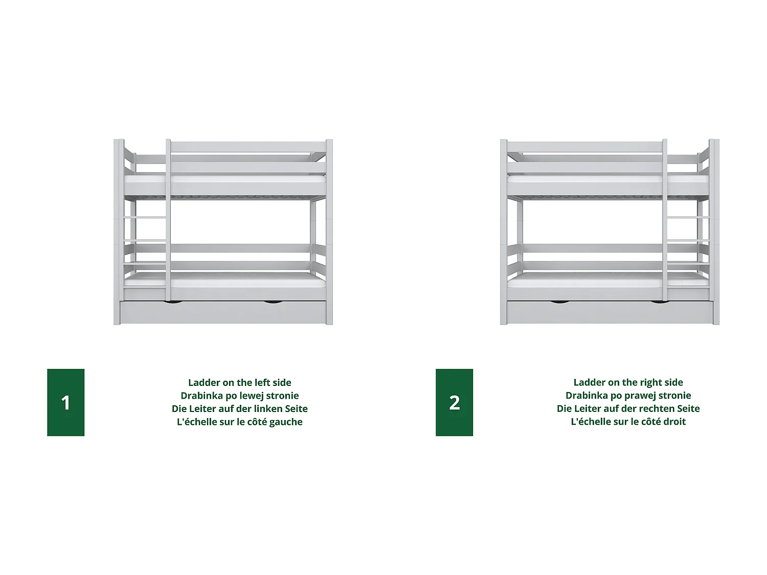 Lit superposé en bois - avec tiroir pour matelas N01 Gris 100x190