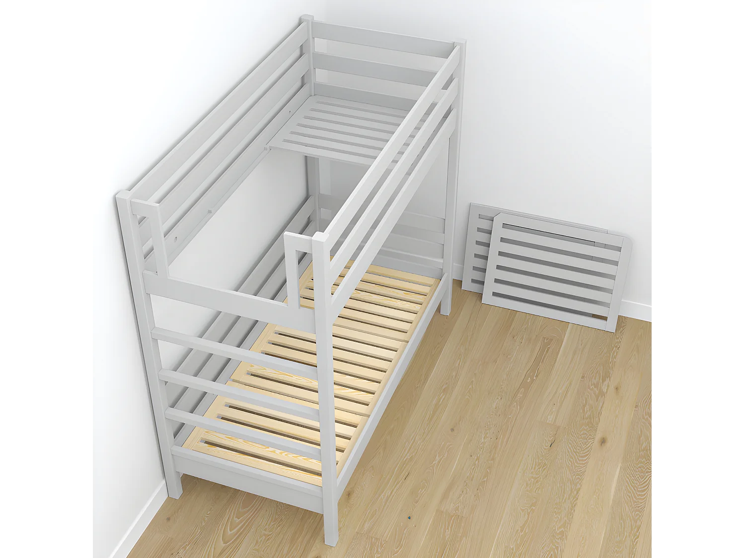 Lit superposé en bois - avec tiroir pour matelas N03 Gris 90x190