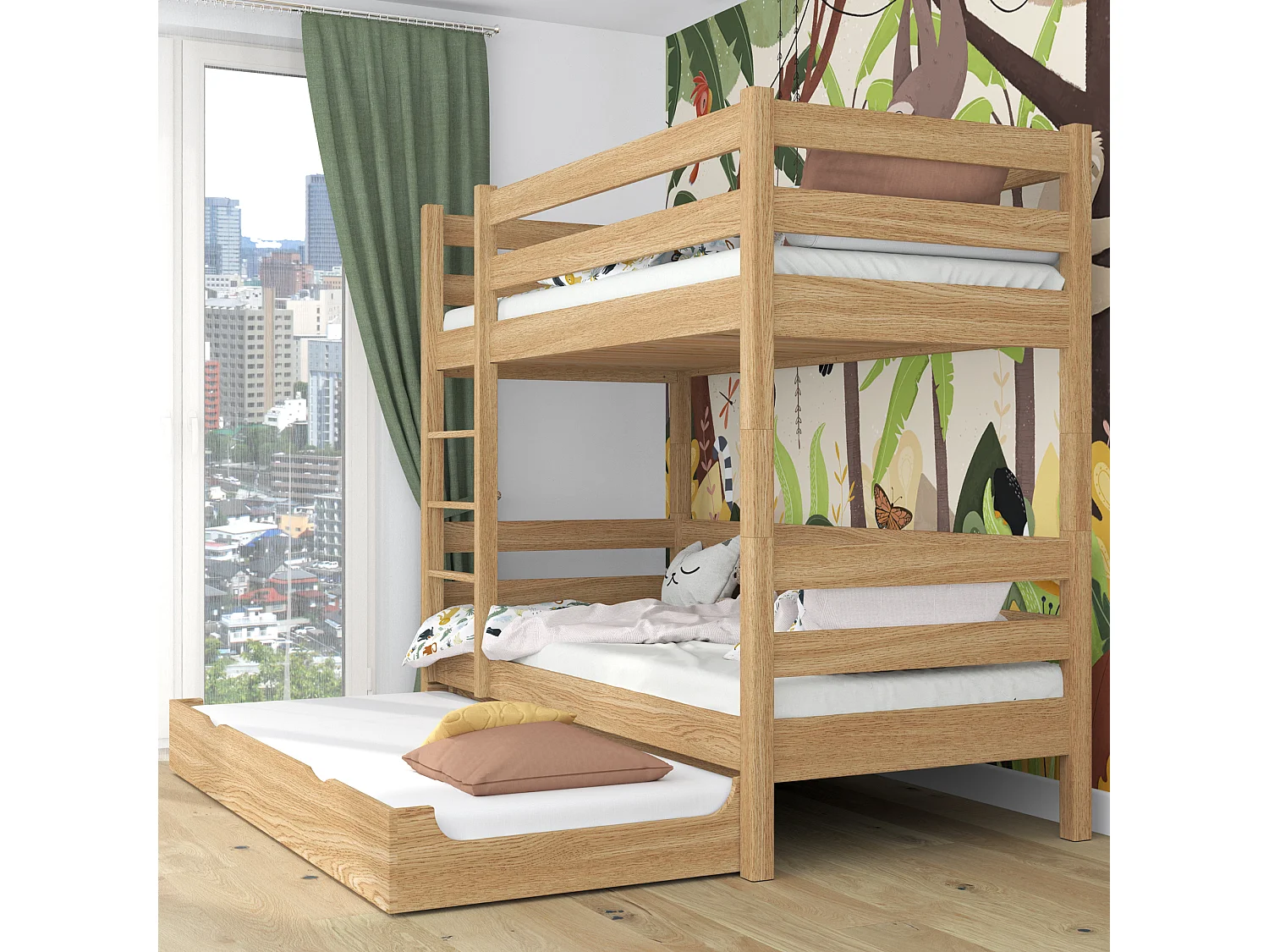 ETAGENBETT N01 mit Matratzenschublade Eiche Natur 90x190