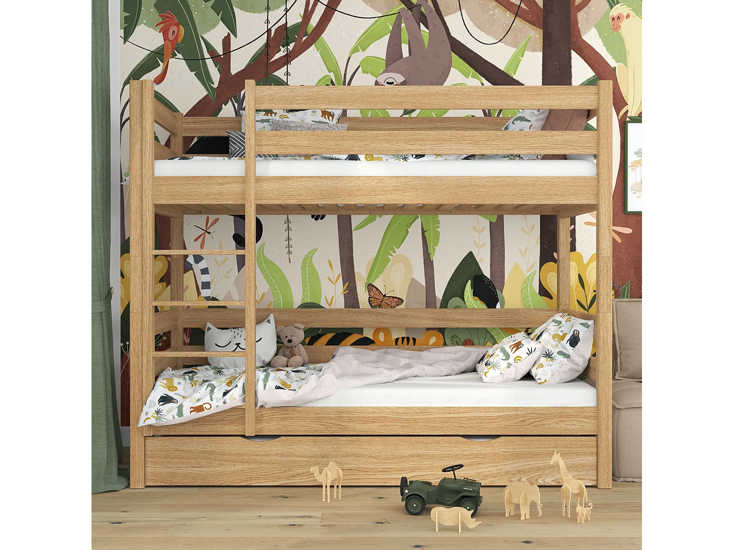 ETAGENBETT N01 mit Matratzenschublade Eiche Natur 90x190