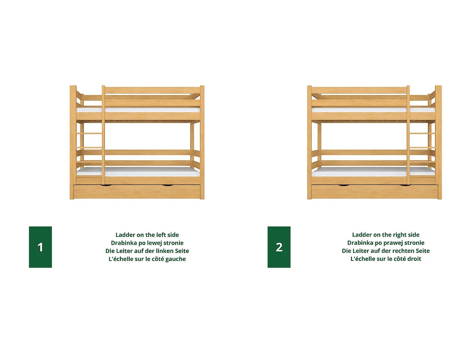 ETAGENBETT N01 mit Matratzenschublade Naturkiefer 100x180