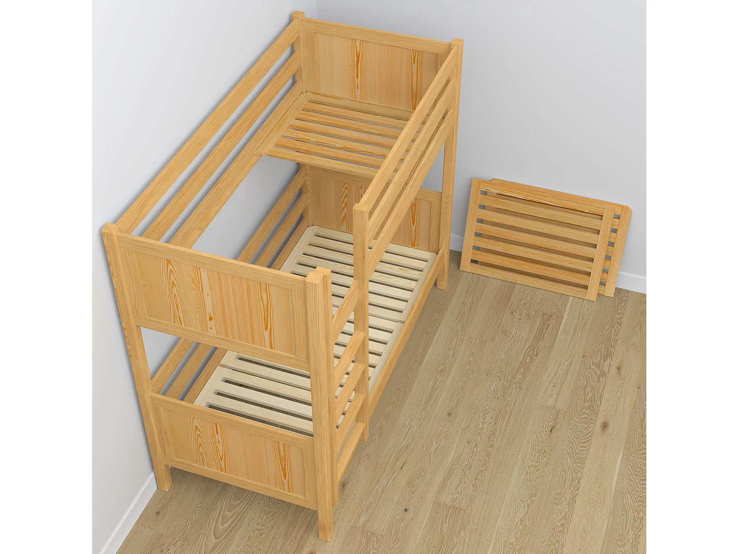 ETAGENBETT N02 mit Matratzenschublade Naturkiefer 90x200