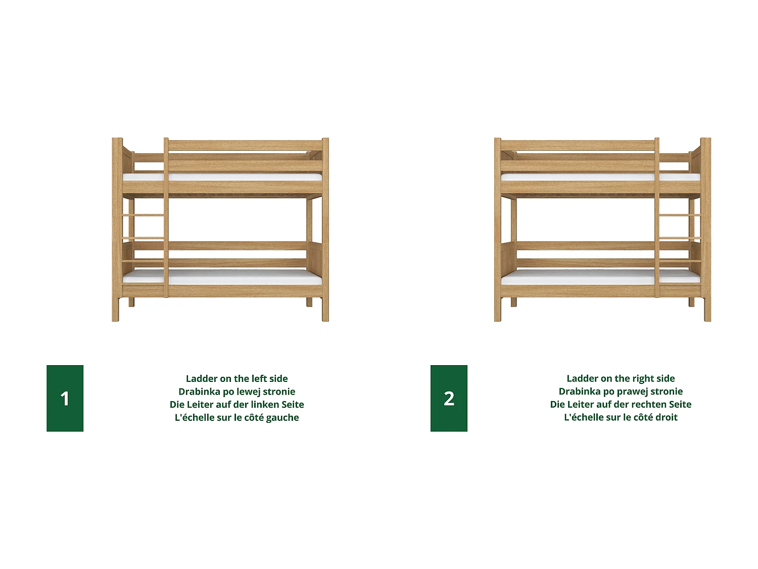 Lit superposé en chêne - avec tiroir pour matelas N02 Chêne Naturel 90x200