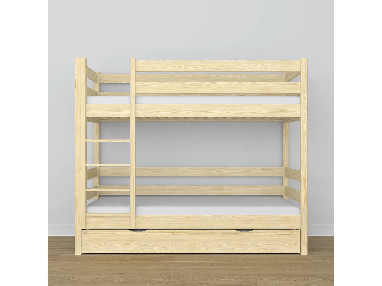 ETAGENBETT N01 mit Matratzenschublade Klare Kiefer 100x200