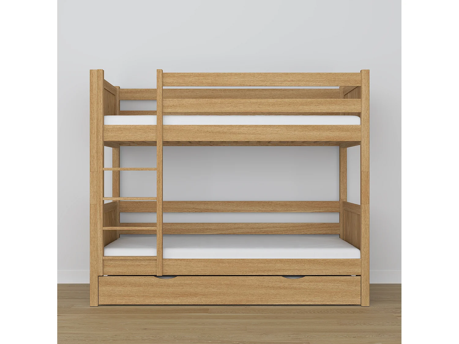 Lit superposé en chêne - avec tiroir pour matelas N02 Chêne Naturel 80x180
