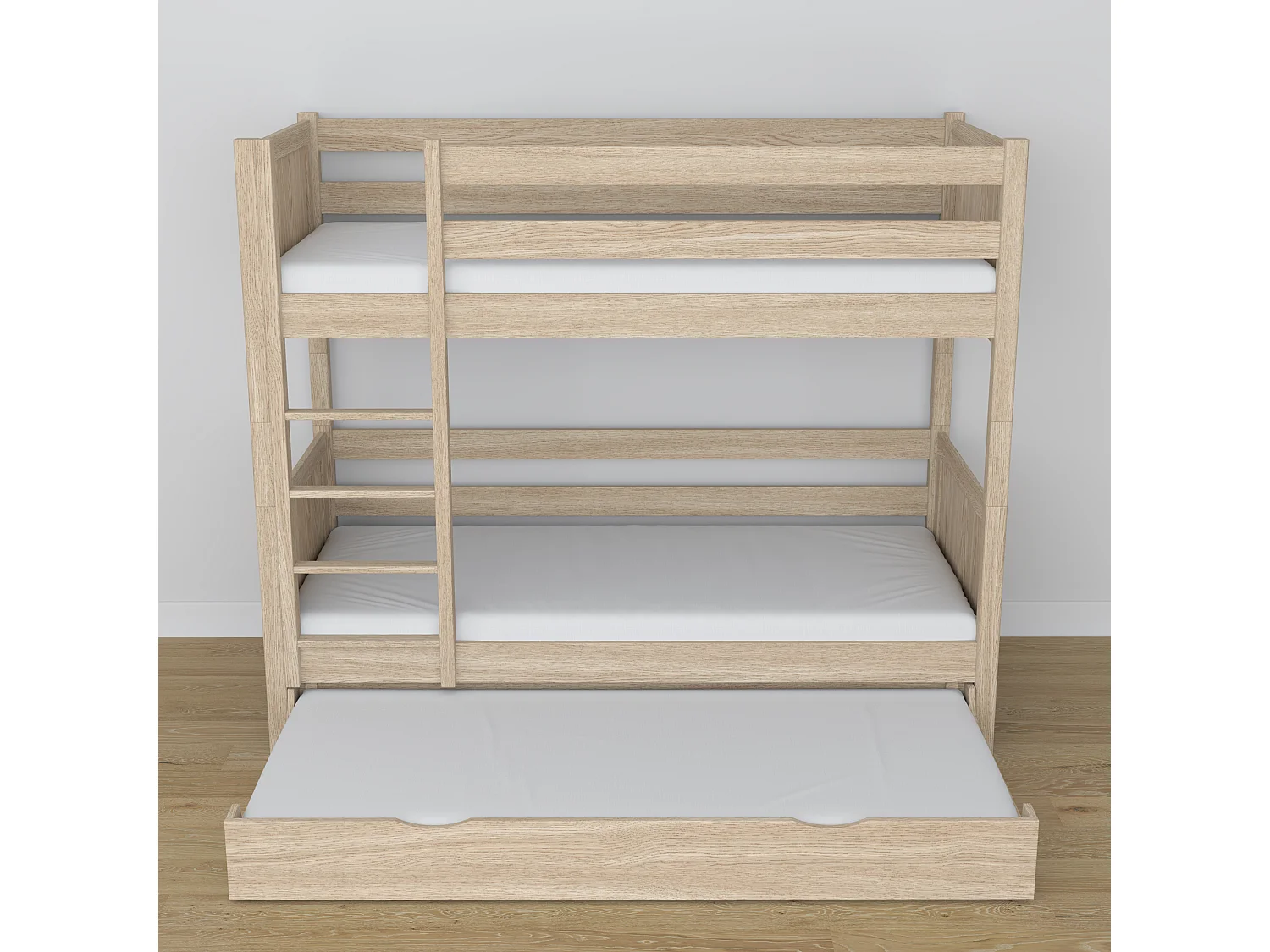 Lit superposé en chêne - avec tiroir pour matelas N02 Chêne Blanchi 90x200