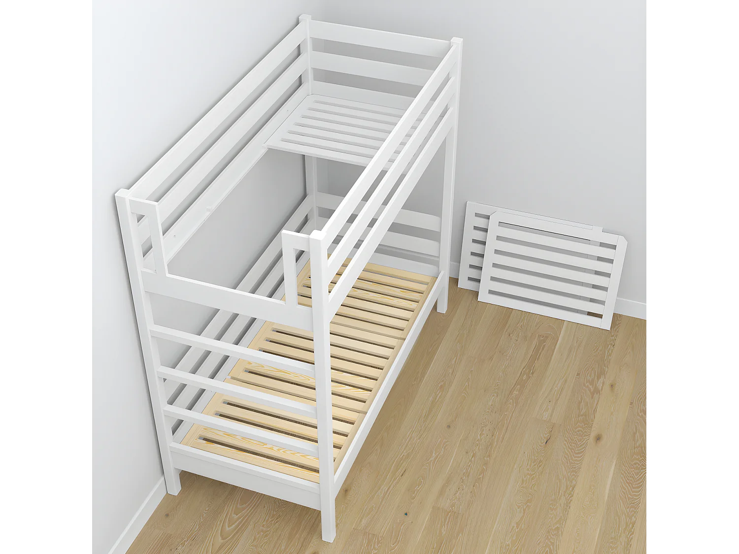 Lit superposé en bois - avec tiroir pour matelas N03 Blanc 90x180