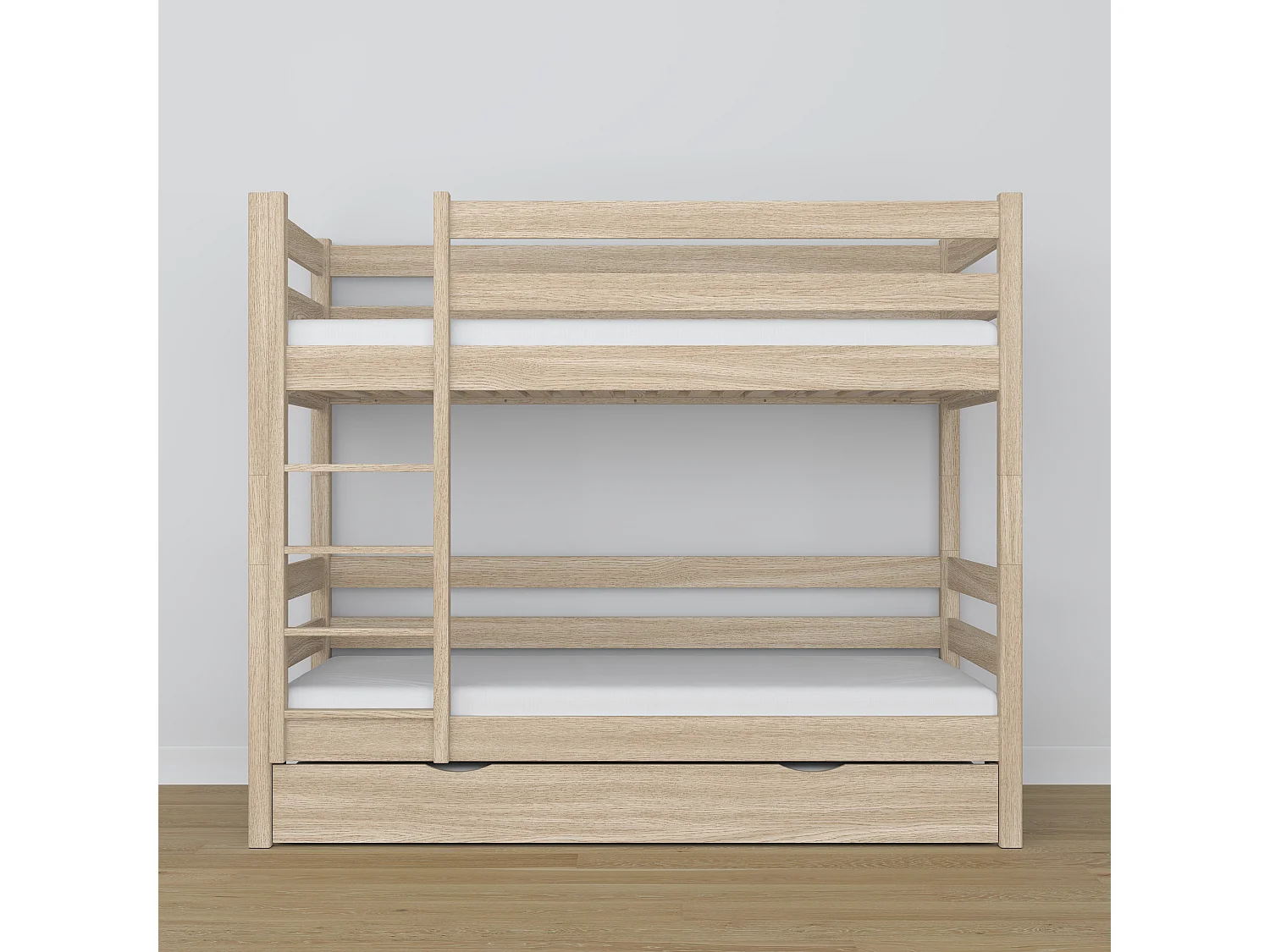 Lit superposé en chêne - avec tiroir pour matelas N01 Chêne Blanchi 90x200