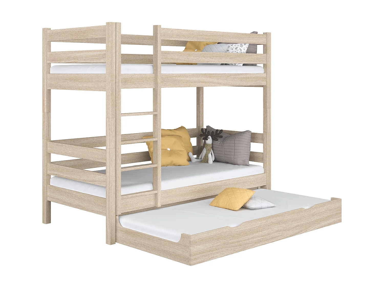 Lit superposé en chêne - avec tiroir pour matelas N01 Chêne Blanchi 80x180