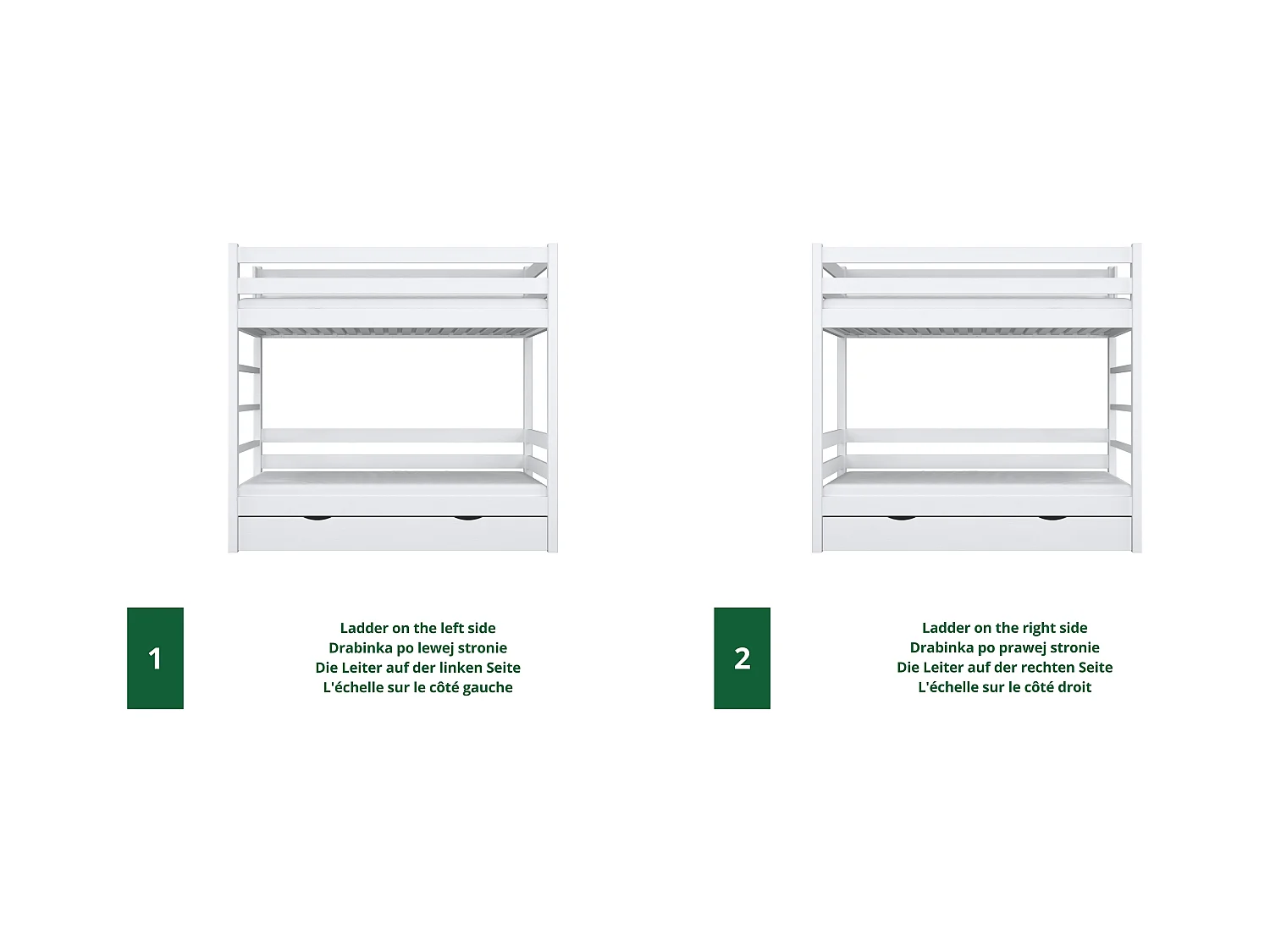 Lit superposé en bois - avec tiroir pour matelas N03 Blanc 90x190