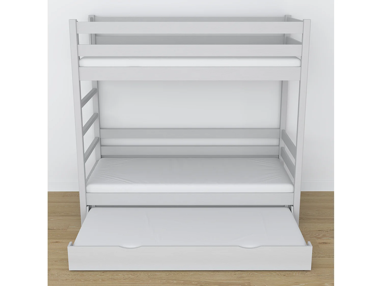 Lit superposé en bois - avec tiroir pour matelas N03 Gris 100x190