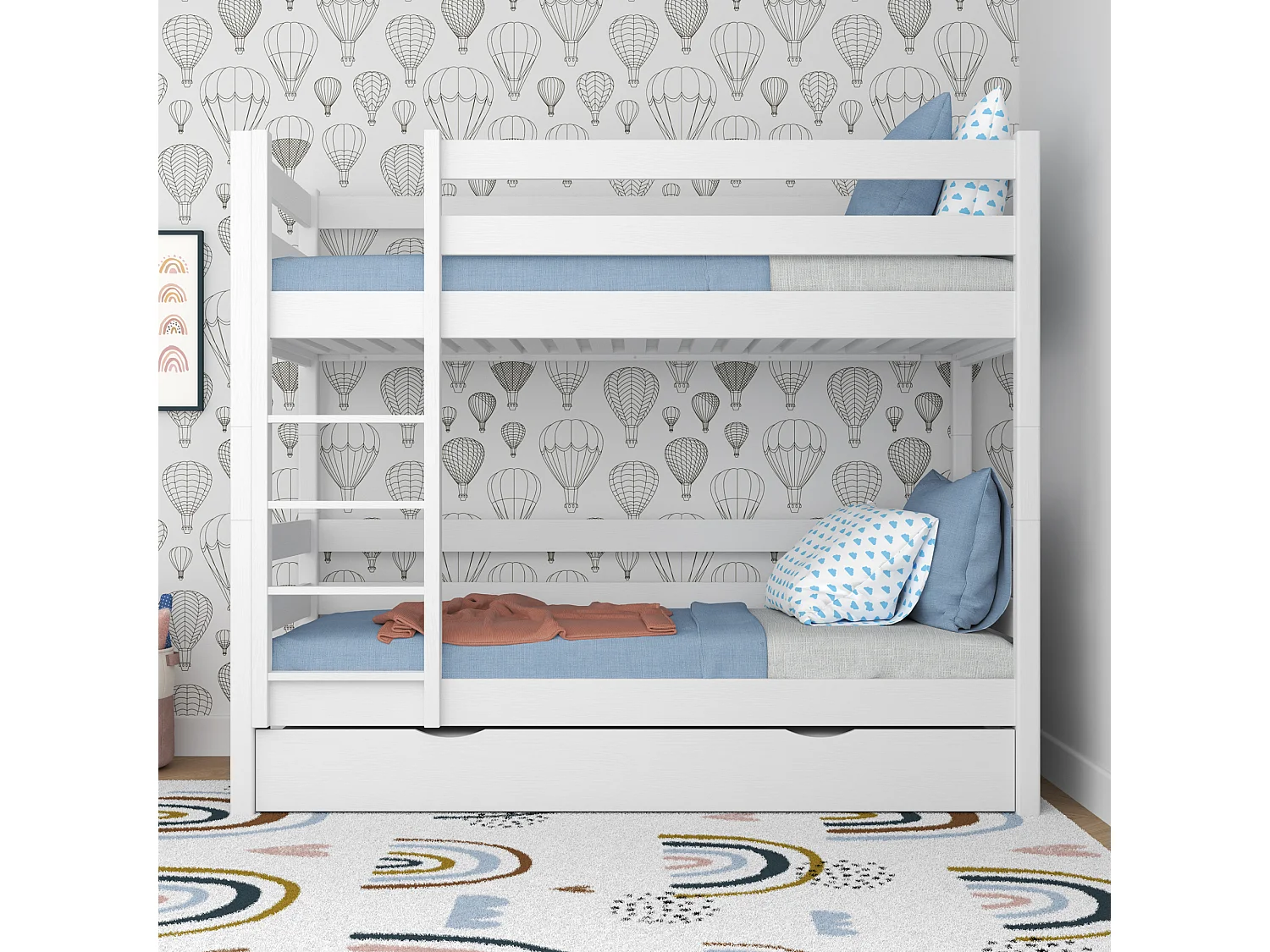 ETAGENBETT N01 mit Matratzenschublade Weiß 80x180