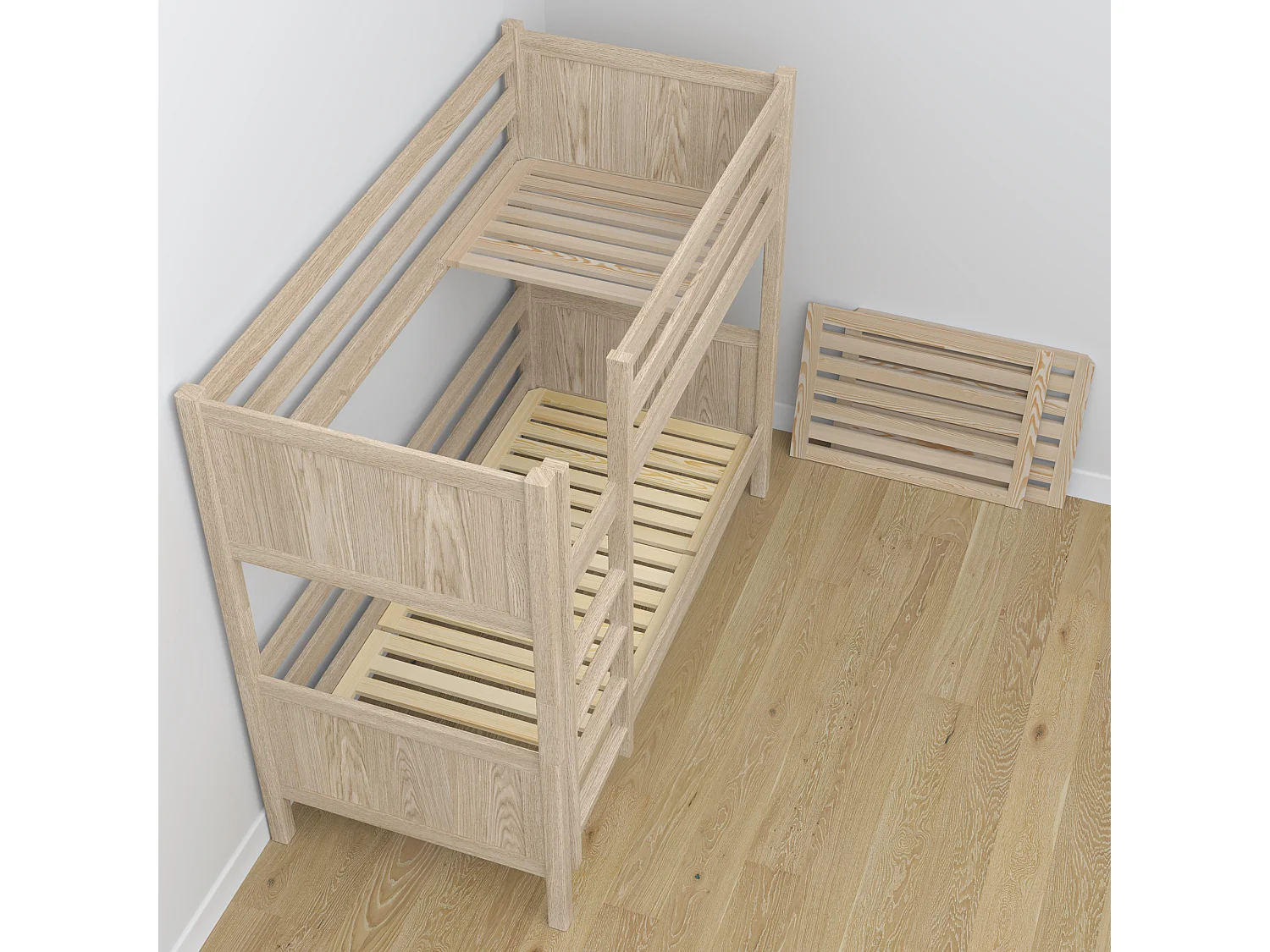 Lit superposé en chêne - avec tiroir pour matelas N02 Chêne Blanchi 90x190