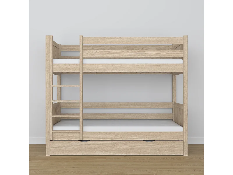 Lit superposé en chêne - avec tiroir pour matelas N02 Chêne Blanchi 90x190