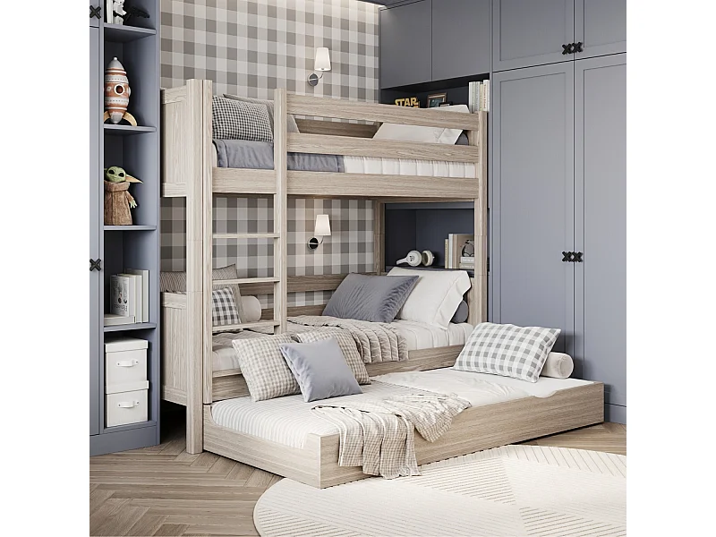 Lit superposé en chêne - avec tiroir pour matelas N02 Chêne Blanchi 90x190