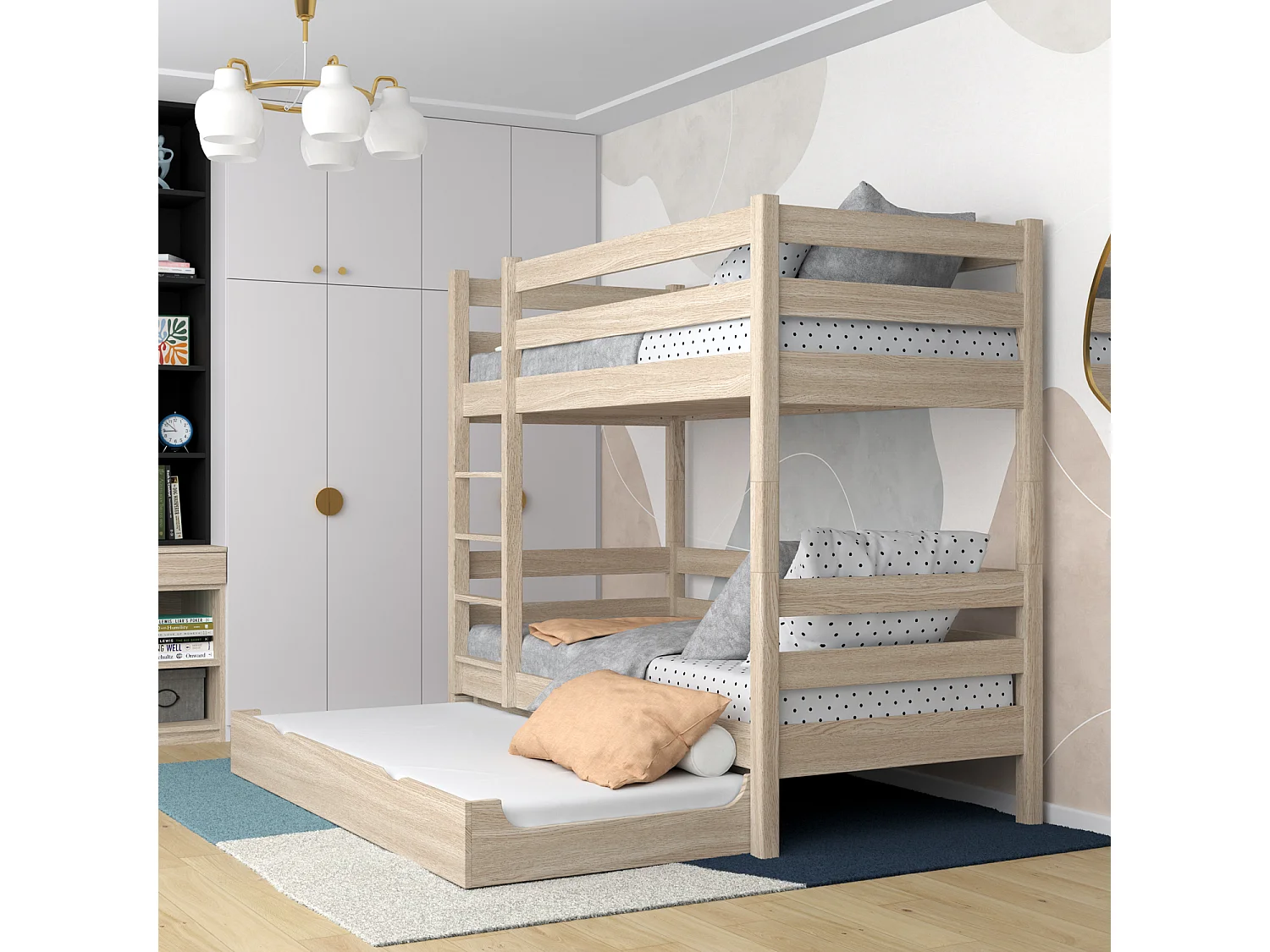 Lit superposé en chêne - avec tiroir pour matelas N01 Chêne Blanchi 90x180