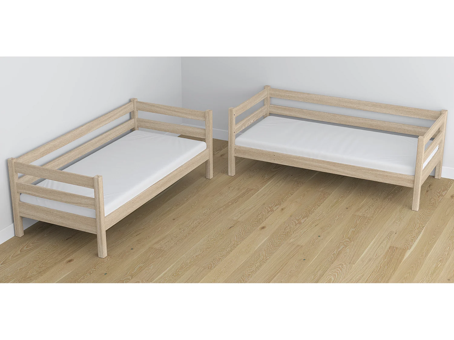 Lit superposé en chêne - avec tiroir pour matelas N01 Chêne Blanchi 80x190