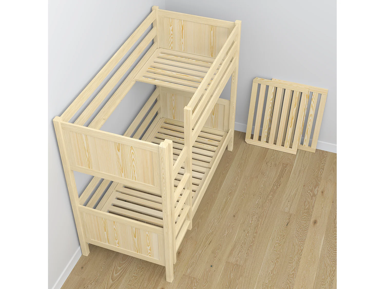 ETAGENBETT N02 mit Matratzenschublade Klare Kiefer 100x180