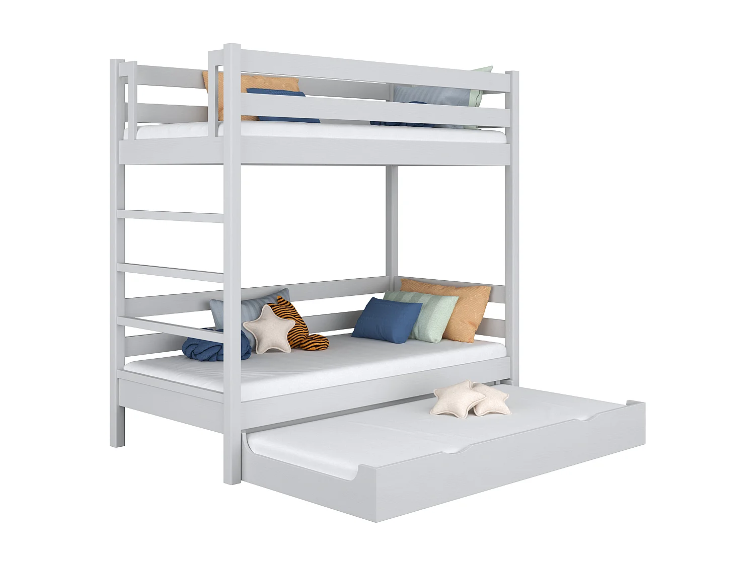 Lit superposé en bois - avec tiroir pour matelas N03 Gris 80x190