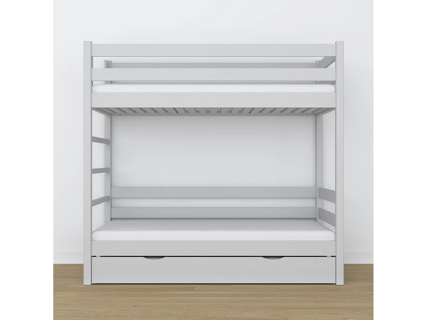 Lit superposé en bois - avec tiroir pour matelas N03 Gris 100x200