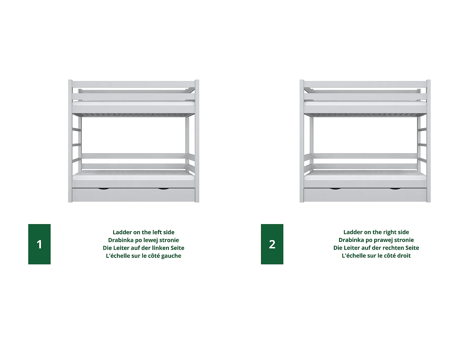 Lit superposé en bois - avec tiroir pour matelas N03 Gris 100x200