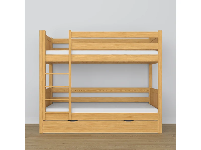 Lit superposé en bois - avec tiroir pour matelas N02 Pin Naturel 80x200