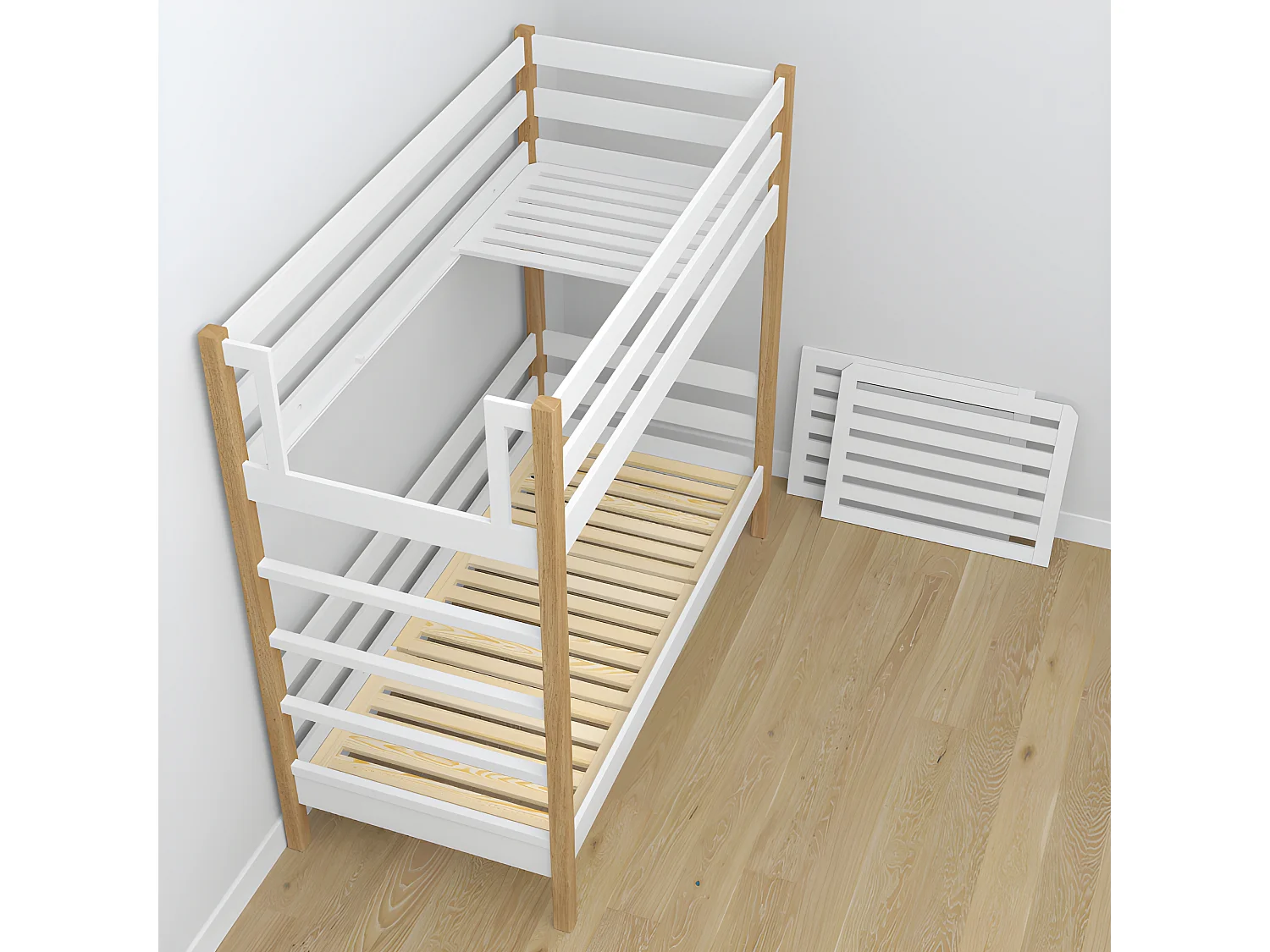 ETAGENBETT N03 mit Matratzenschublade Weiß / Eiche Natur 90x190