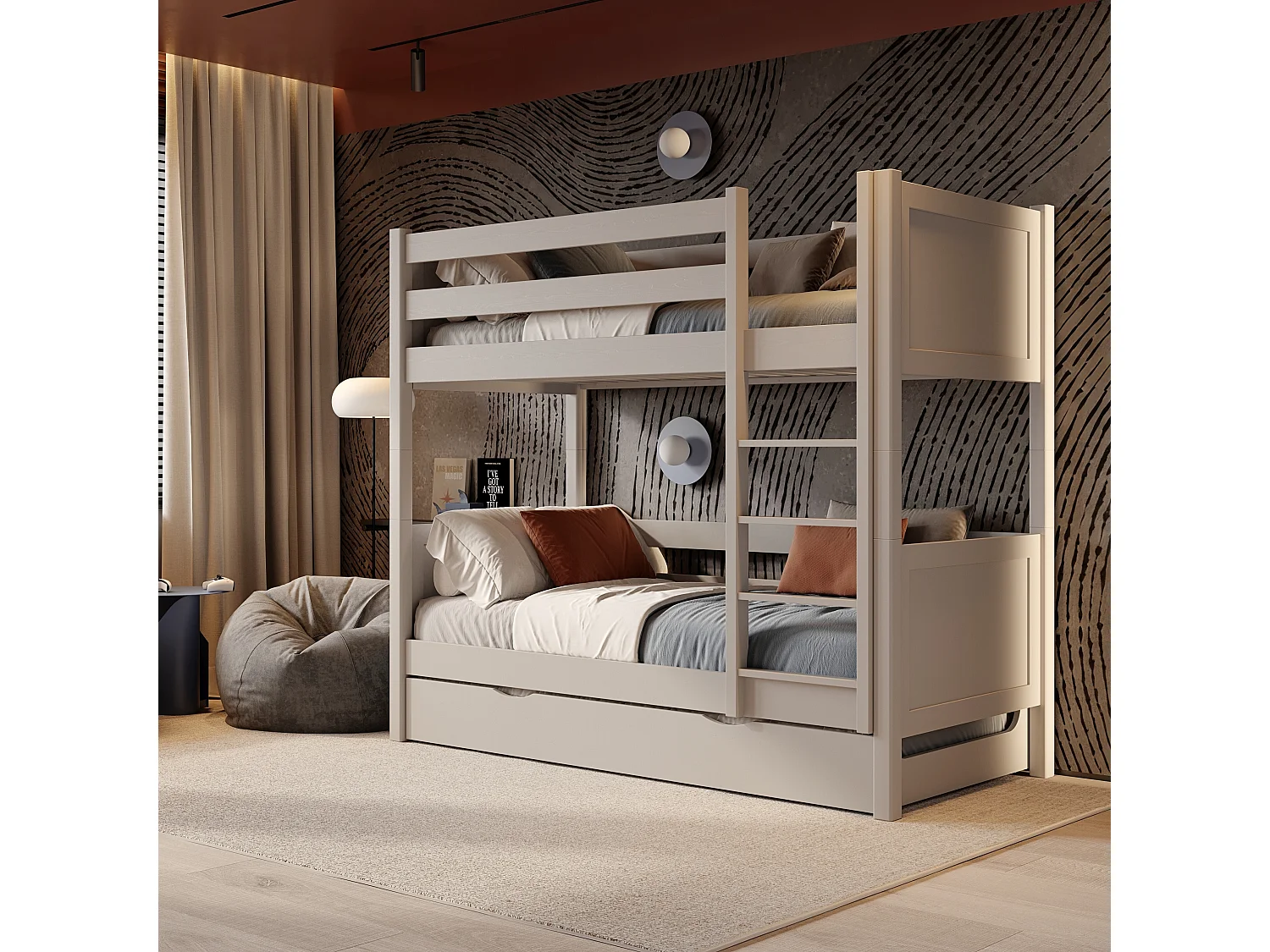 ETAGENBETT N02 mit Matratzenschublade Grau 80x180
