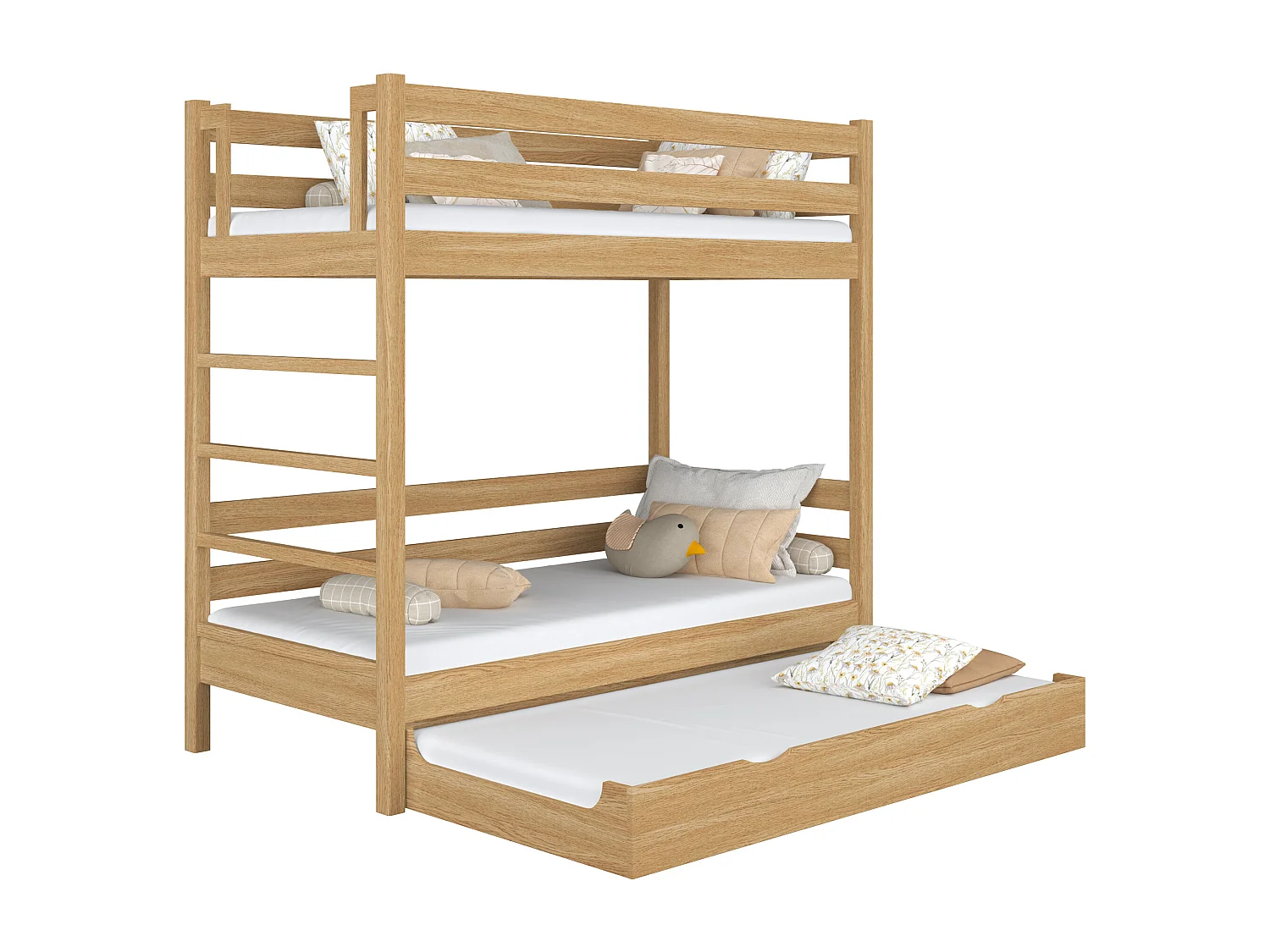 ETAGENBETT N03 mit Matratzenschublade Eiche Natur 90x180