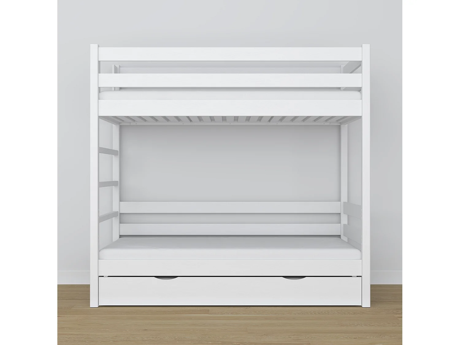 Lit superposé en bois - avec tiroir pour matelas N03 Blanc 80x180